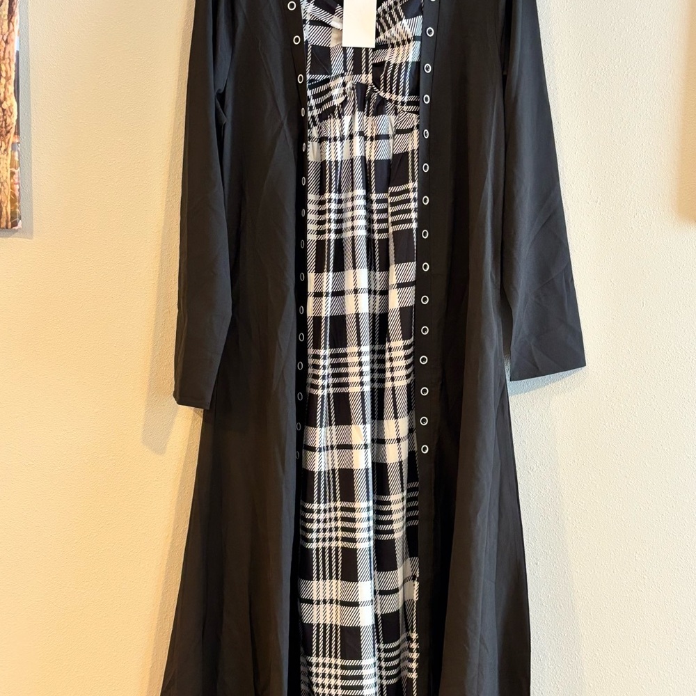Chic Long Sleeve Black and White Plaid Dress